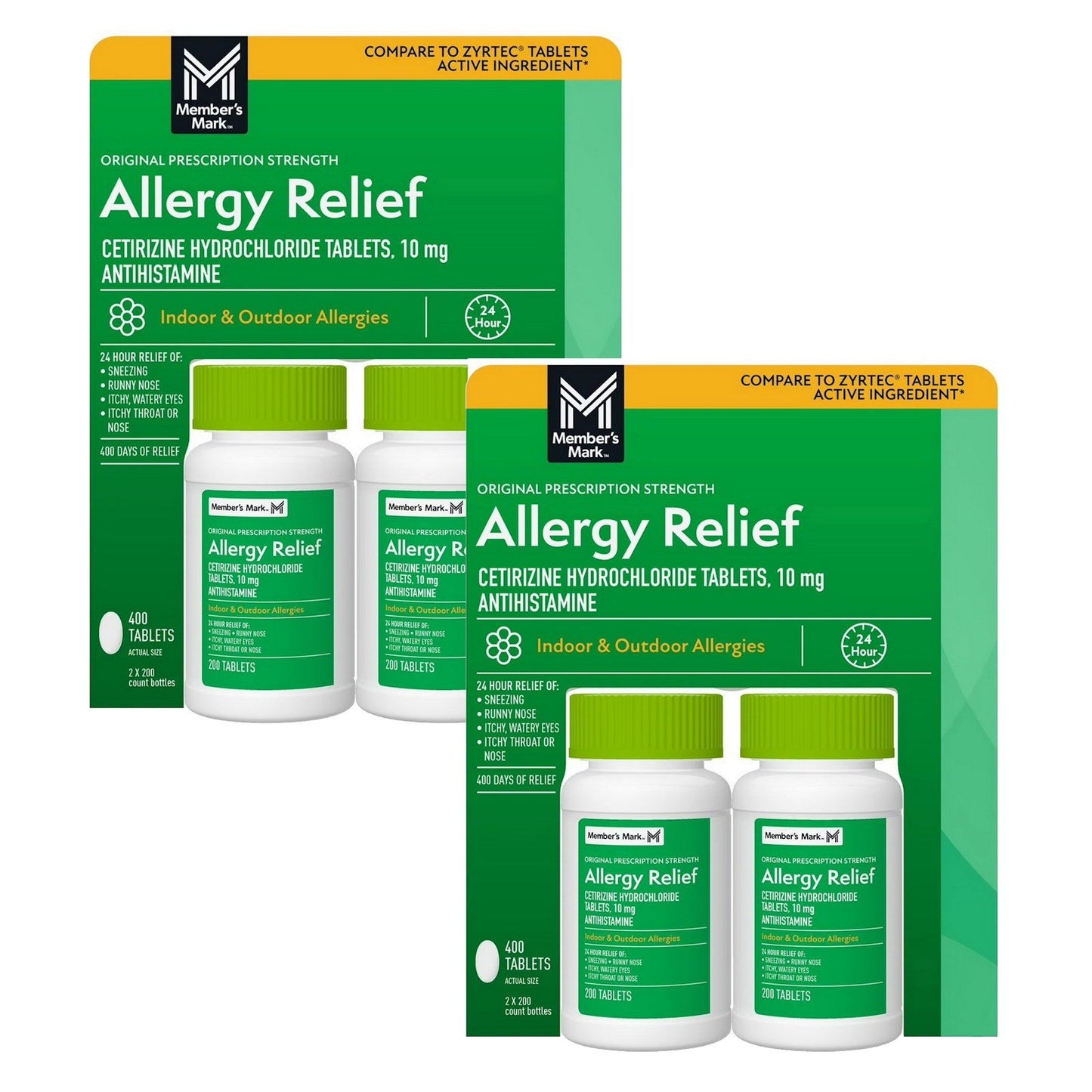 400 Allergy Relief Tablets Cetirizine Hydrochloride 10mg Antihistamine Aller-Zyr