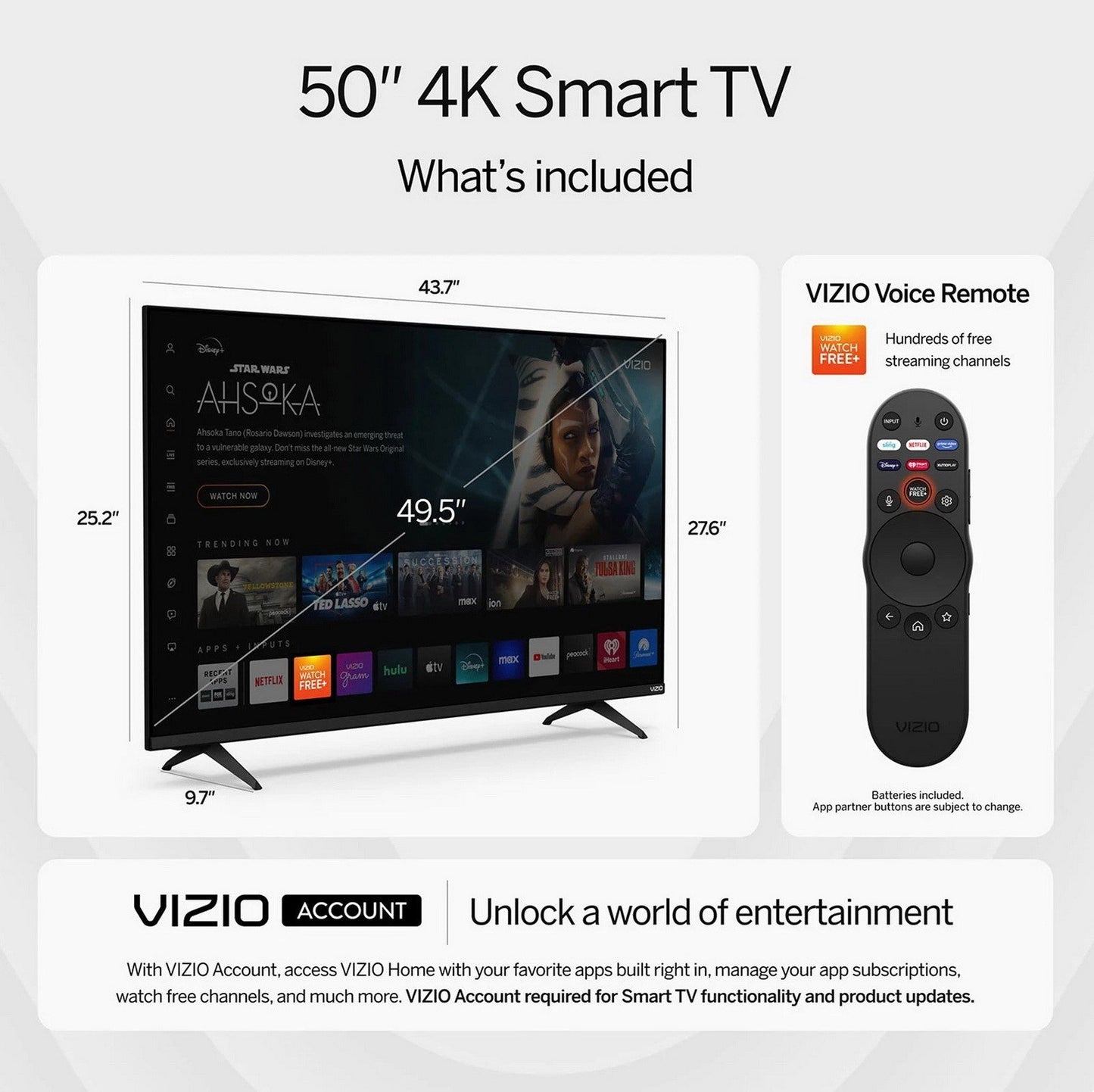VIZIO 50" LED Smart TV Class 4K Series Full HD UHD HDR V4K50C-0809
