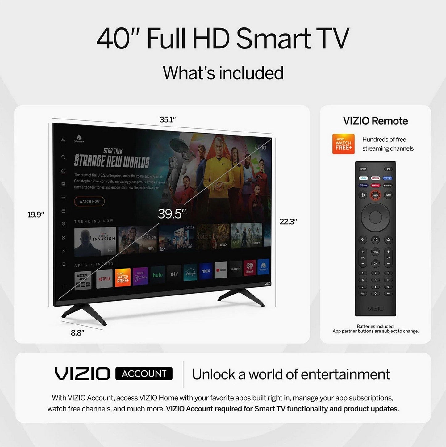 VIZIO V-Series 40" LED Smart TV Class 1080p Full HD UHD HDR