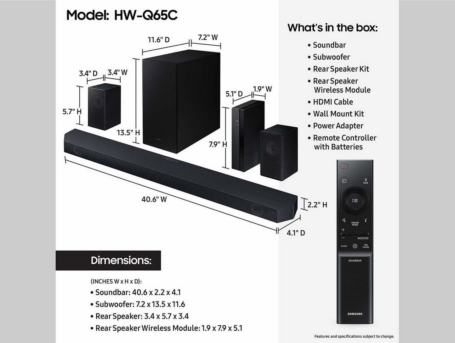 Samsung 5.1 Channel Sound Bar Wireless Subwoofer Q-Symphony Dolby ATMOS Audio