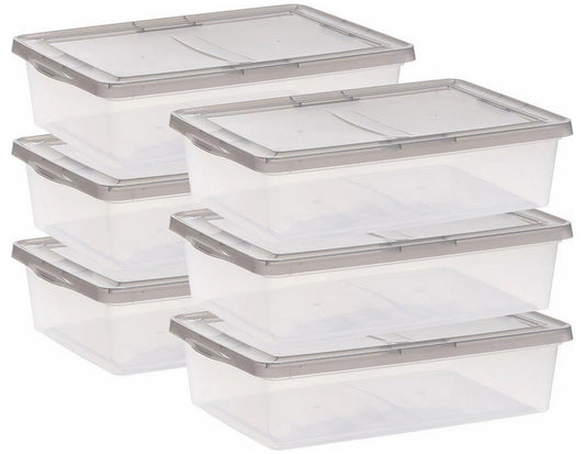 6 Large Under Bed Clear Plastic Storage Containers Snap Lid Boxes 16" x 24" x 6"
