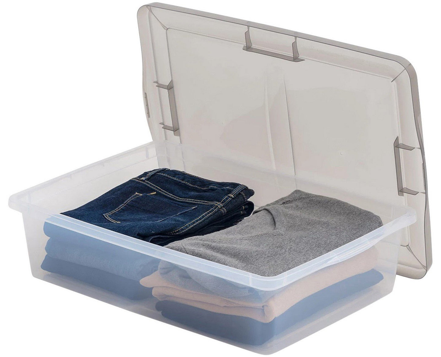 6 Large Under Bed Clear Plastic Storage Containers Snap Lid Boxes 16" x 24" x 6"