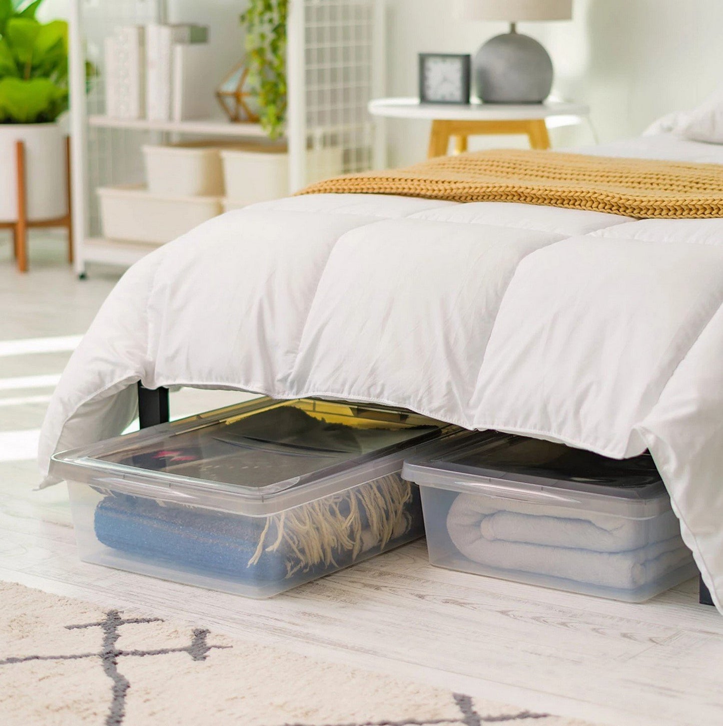 6 Large Under Bed Clear Plastic Storage Containers Snap Lid Boxes 16" x 24" x 6"