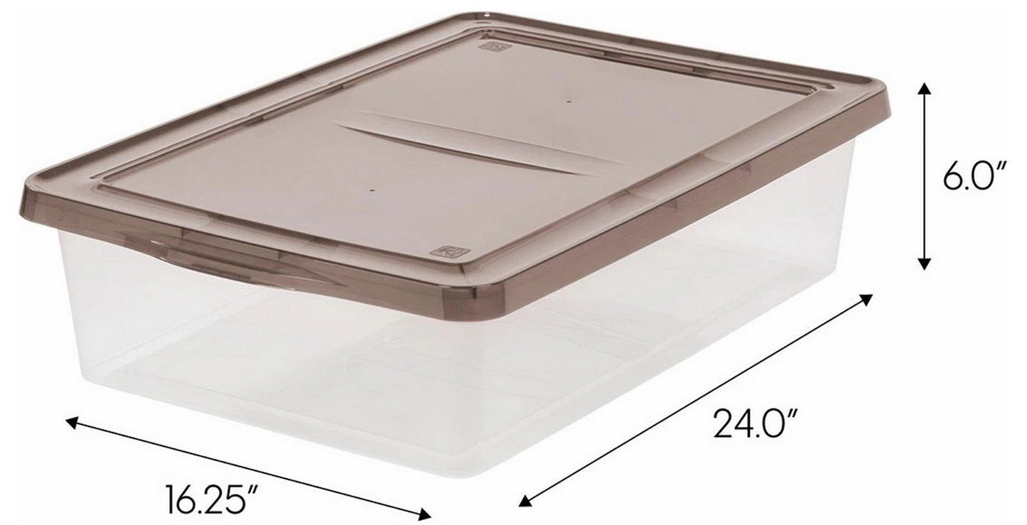 6 Large Under Bed Clear Plastic Storage Containers Snap Lid Boxes 16" x 24" x 6"