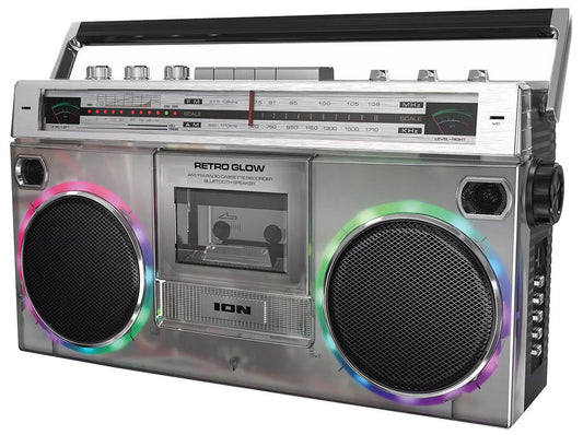 ION Audio Boombox with Bluetooth Cassette AM/FM Radio & Multi Color LED Lights