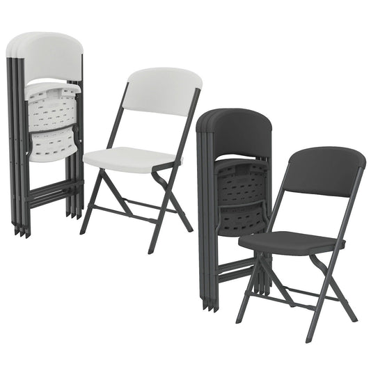 Folding Chairs 4 Pack Indoor Outdoor Seating White or Black Steel Bypass Frame