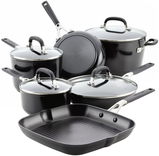 KitchenAid 10 pc Nonstick Cookware Pots & Pans Set Hard Anodized Black