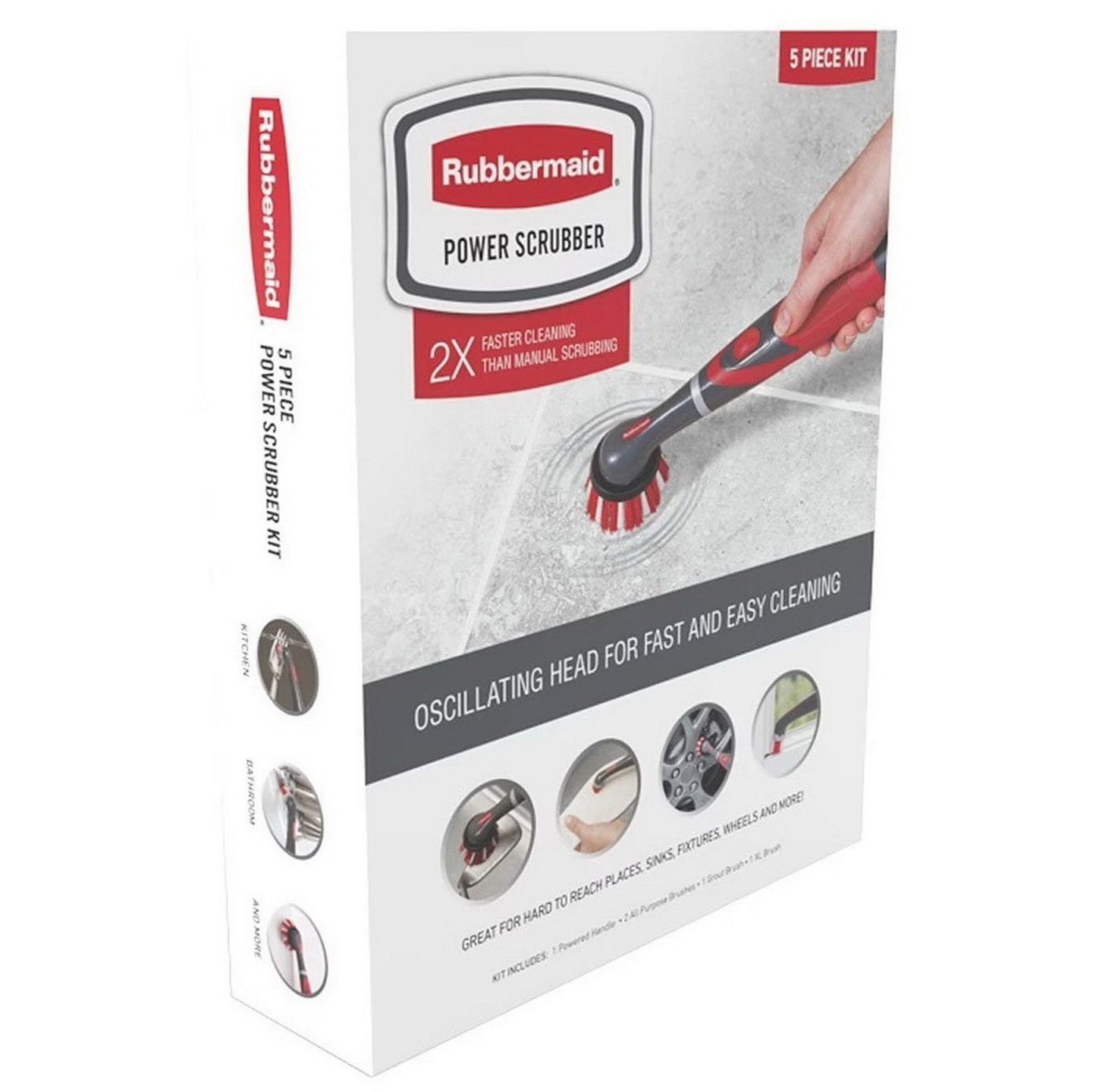 Rubbermaid Oscillating Head Power Scrubber Scrub Brush Cleaner 5 Piece Set