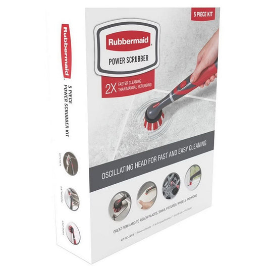 Rubbermaid Oscillating Head Power Scrubber Scrub Brush Cleaner 5 Piece Set
