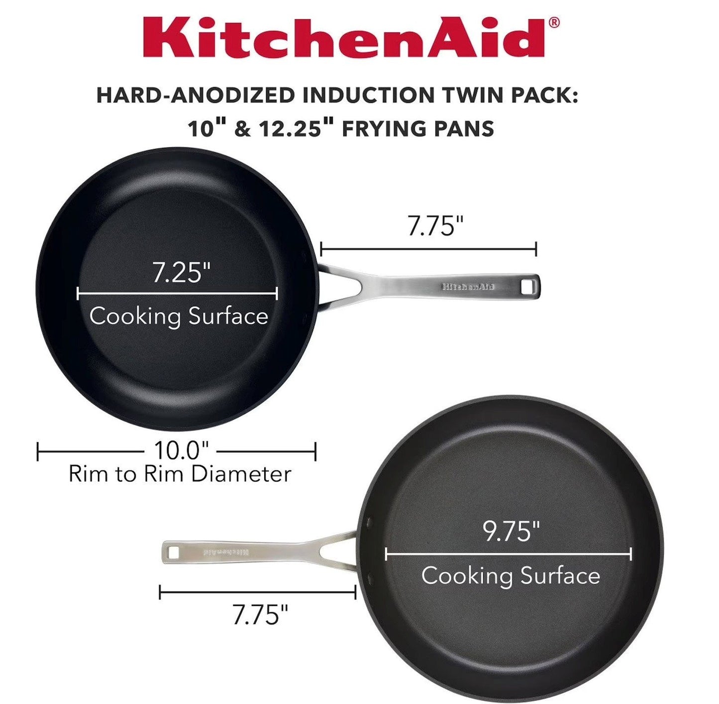 KitchenAid 2 pc Nonstick Fry Pan Set 10.5" 12" Hard Anodized Induction Ready