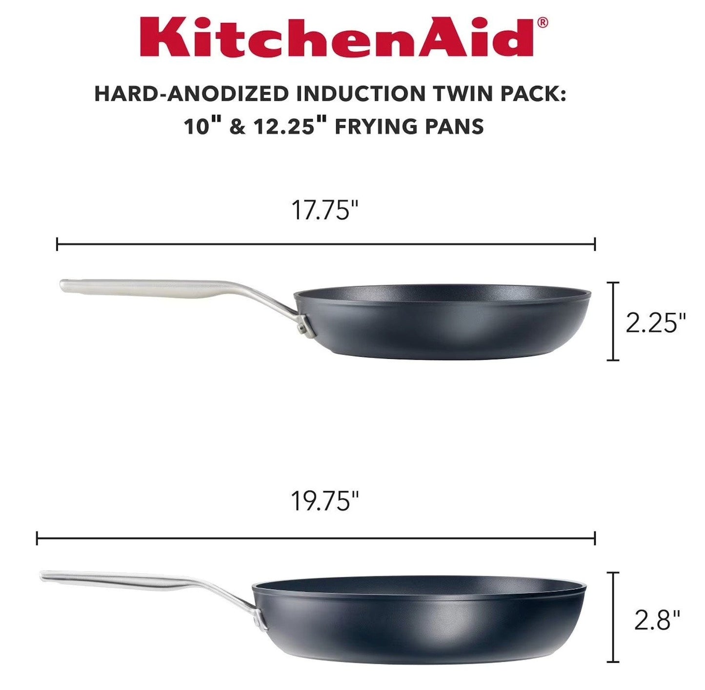 KitchenAid 2 pc Nonstick Fry Pan Set 10.5" 12" Hard Anodized Induction Ready