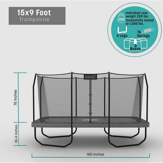 15' x 9' Huge Rectangle Skywalker Elite Trampoline & Safety Enclosure Walls