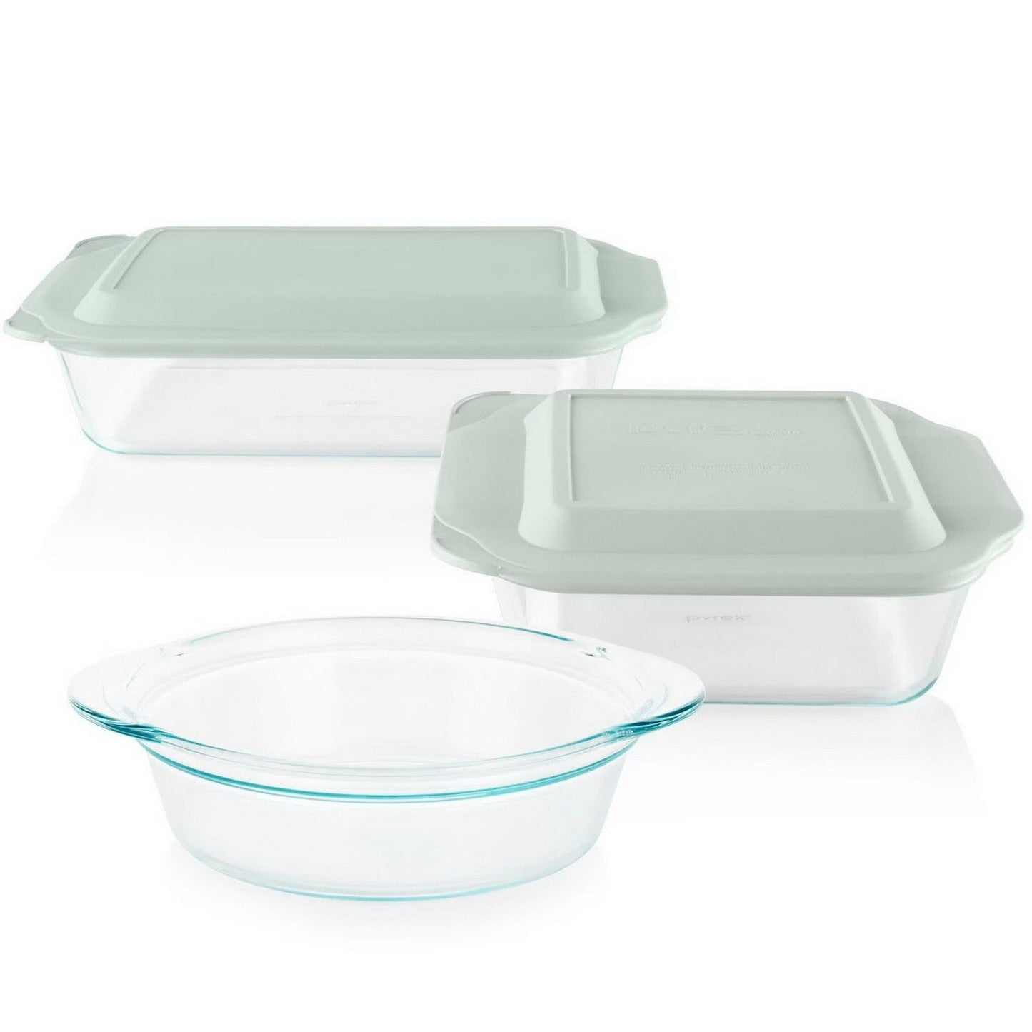 Pyrex 5 Piece Glass Baking Dish Round and Square with Lids Extra Deep Size