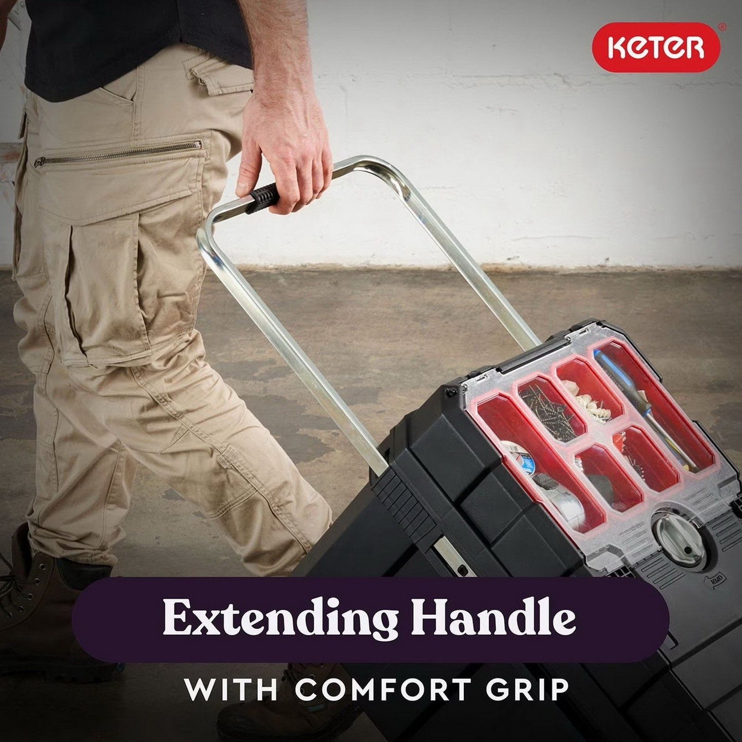 Keter Rolling ToolBox with Telescoping Handle 18" Cantilever Tool Box Organizer