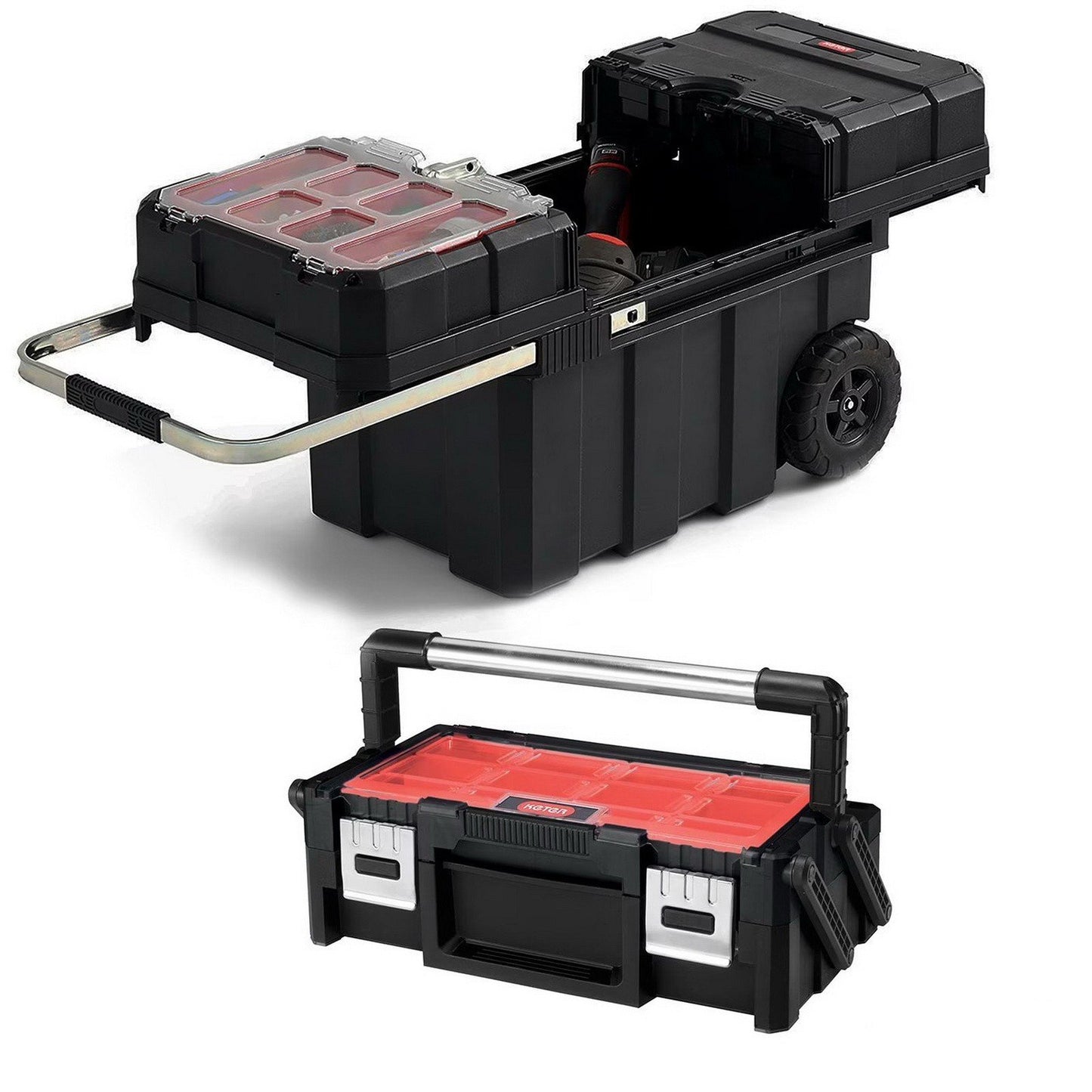 Keter Rolling ToolBox with Telescoping Handle 18" Cantilever Tool Box Organizer