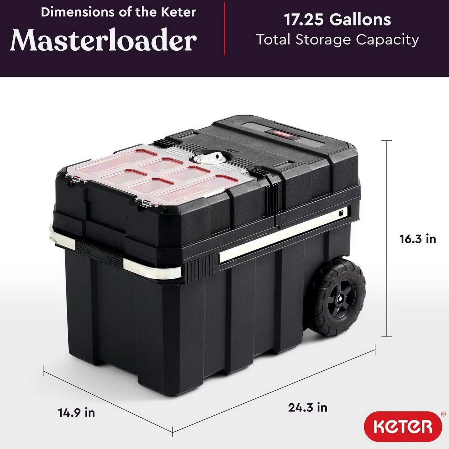 Keter Rolling ToolBox with Telescoping Handle 18" Cantilever Tool Box Organizer