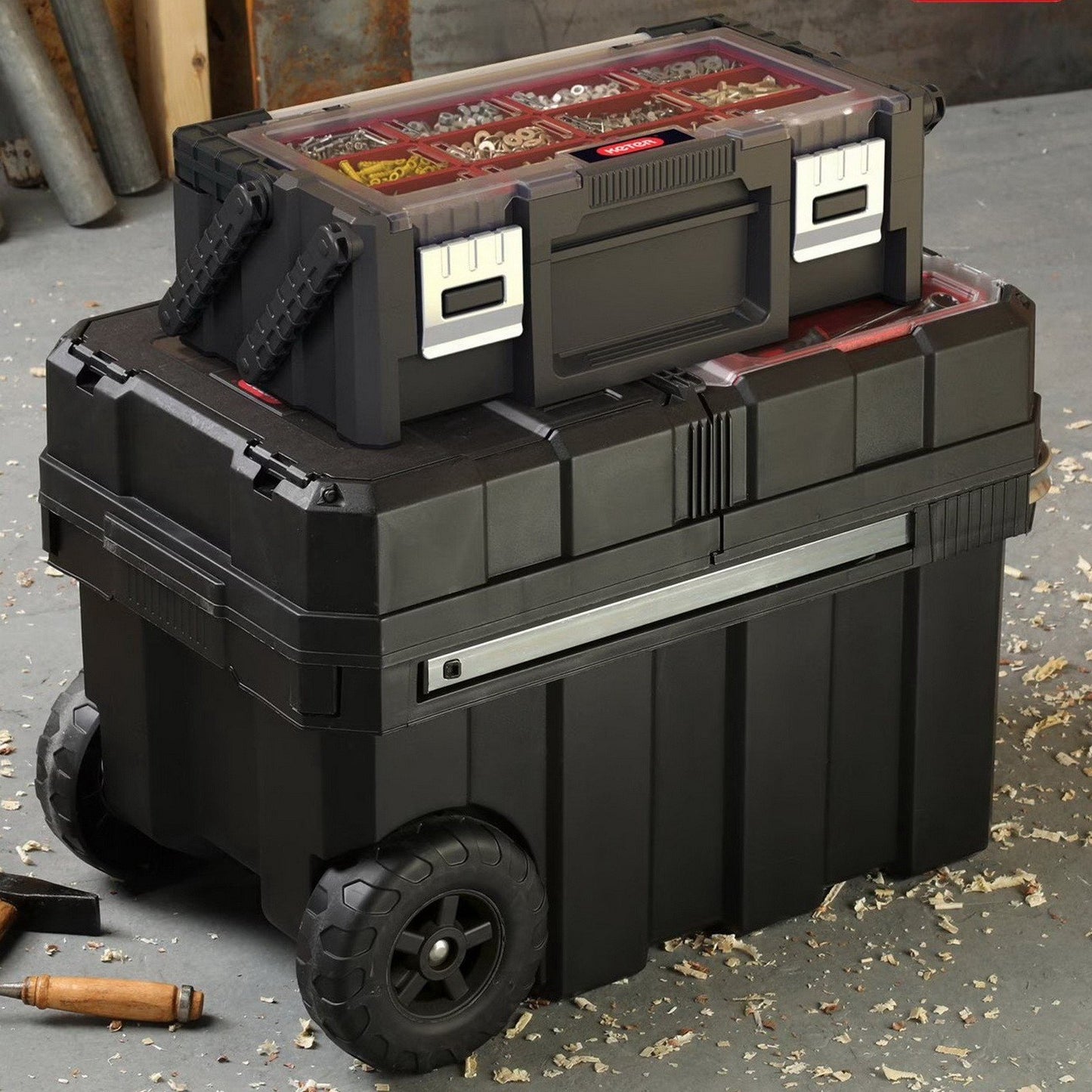 Keter Rolling ToolBox with Telescoping Handle 18" Cantilever Tool Box Organizer