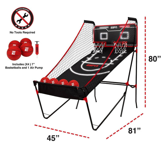 ESPN Indoor Basketball Arcade Game Electronic LED Scoring 2 Player Hoops