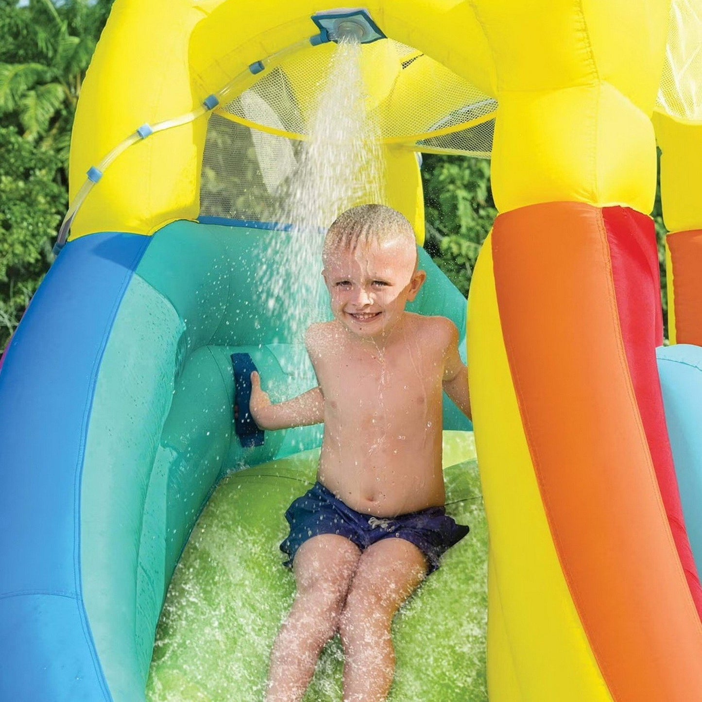 H2OGO! Huge Inflatable Water Park Splash Pool 2 Lane Slide Spray Blaster
