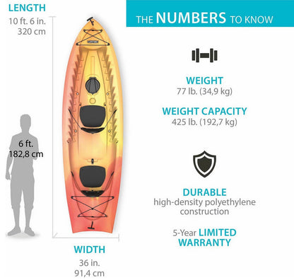 Envoy Tandem 2 Person Kayak Sit On Top Flat Bottom with Paddles 10'-6" Long