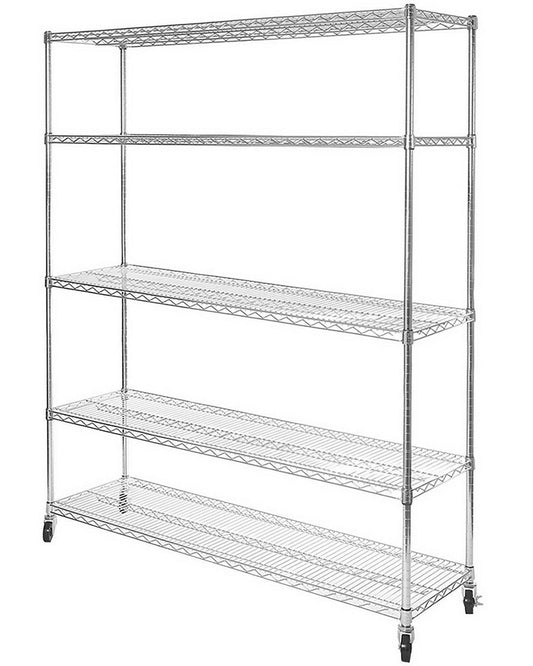 5 Shelf Wire Shelving Metal Storage Rack Heavy Duty Chrome Plated Steel 60" Wide