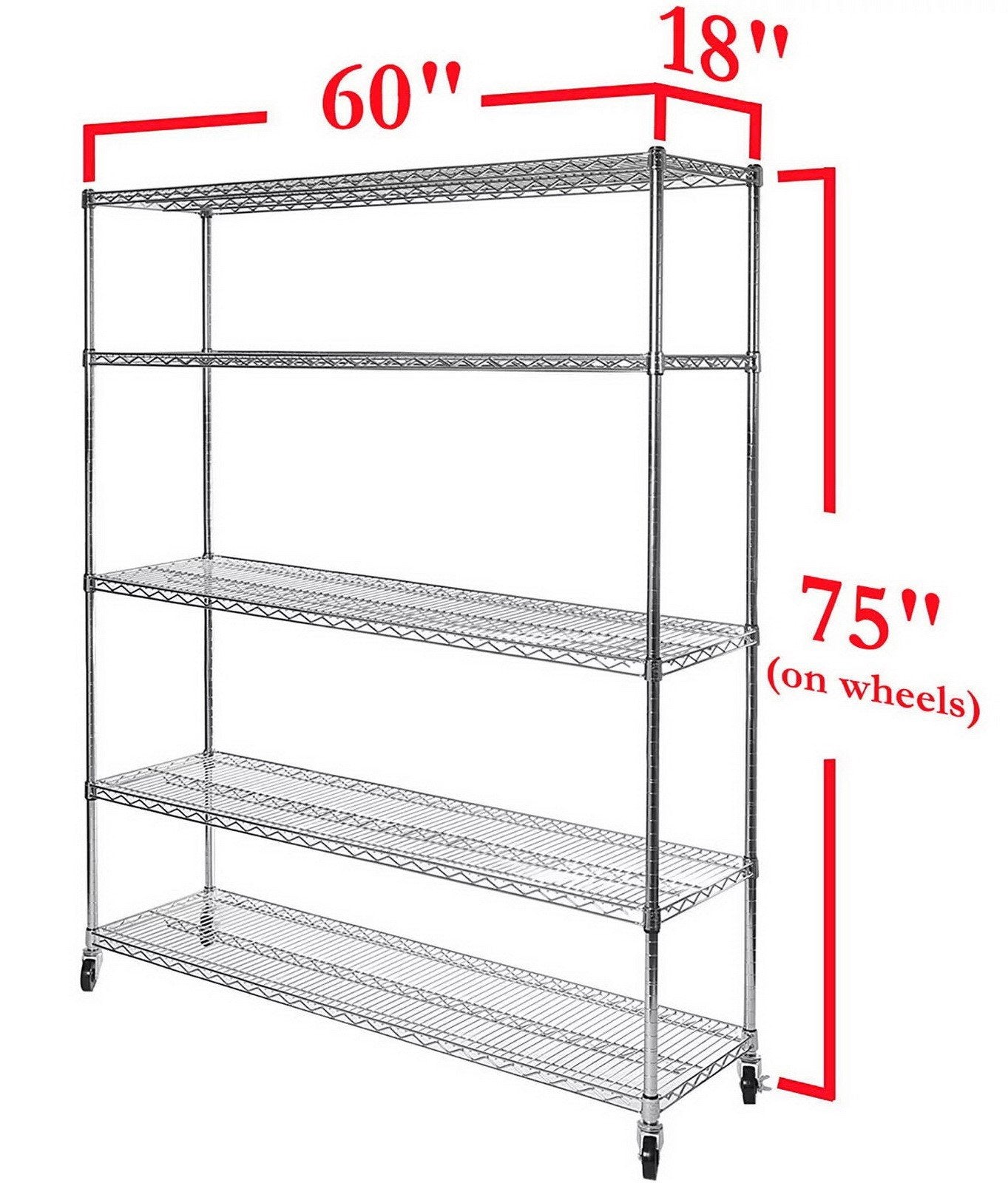 5 Shelf Wire Shelving Metal Storage Rack Heavy Duty Chrome Plated Steel 60" Wide