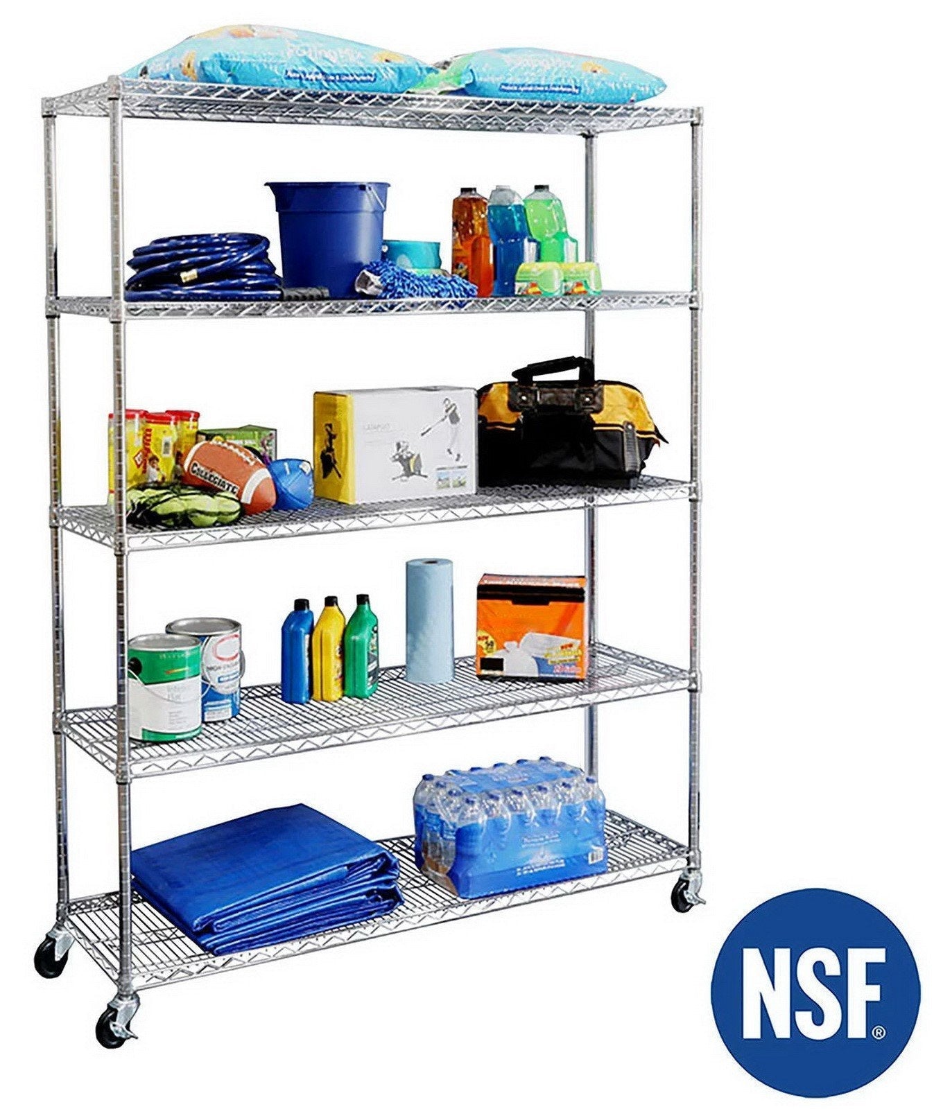 5 Shelf Wire Shelving Metal Storage Rack Heavy Duty Chrome Plated Steel 60" Wide