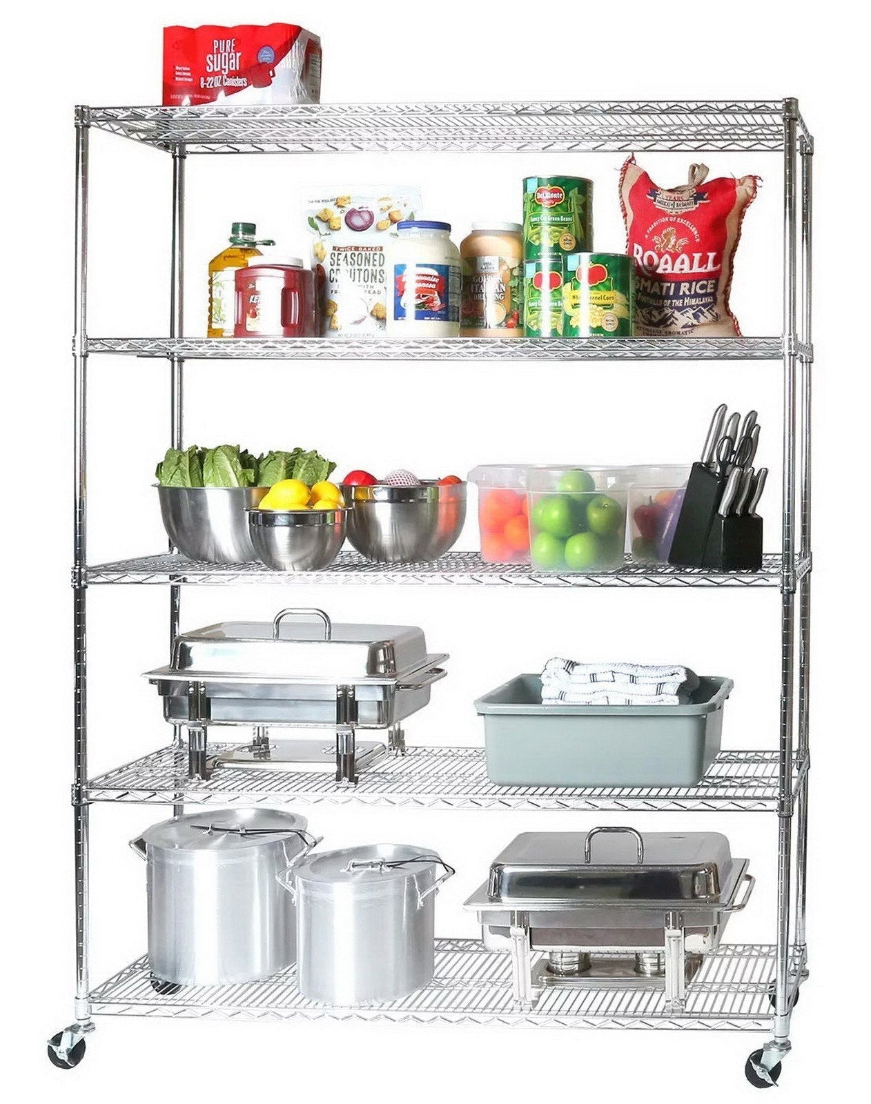 5 Shelf Wire Shelving Metal Storage Rack Heavy Duty Chrome Plated Steel 60" Wide
