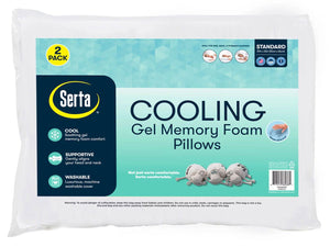 Set of 2 Serta Bed Pillows Cooling Gel Memory Foam Cluster Standard Size 2-Pack