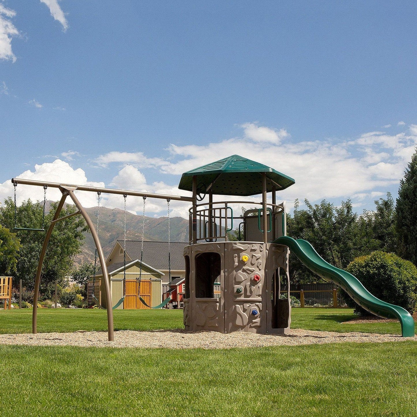 Huge Outdoor Playground Swing Set Climbing Tower Clubhouse Playset Swing Slide