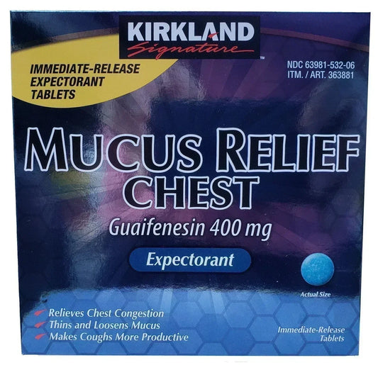 Kirkland Mucus Relief Chest Expectorant 400mg Guaifenesin Tablets 200 400 600