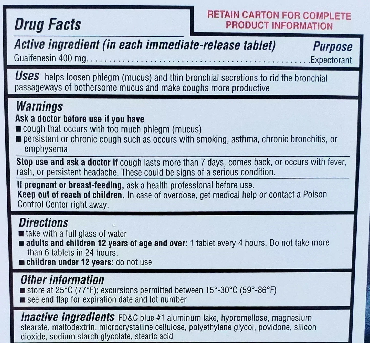 Kirkland Mucus Relief Chest Expectorant 400mg Guaifenesin Tablets 200 400 600