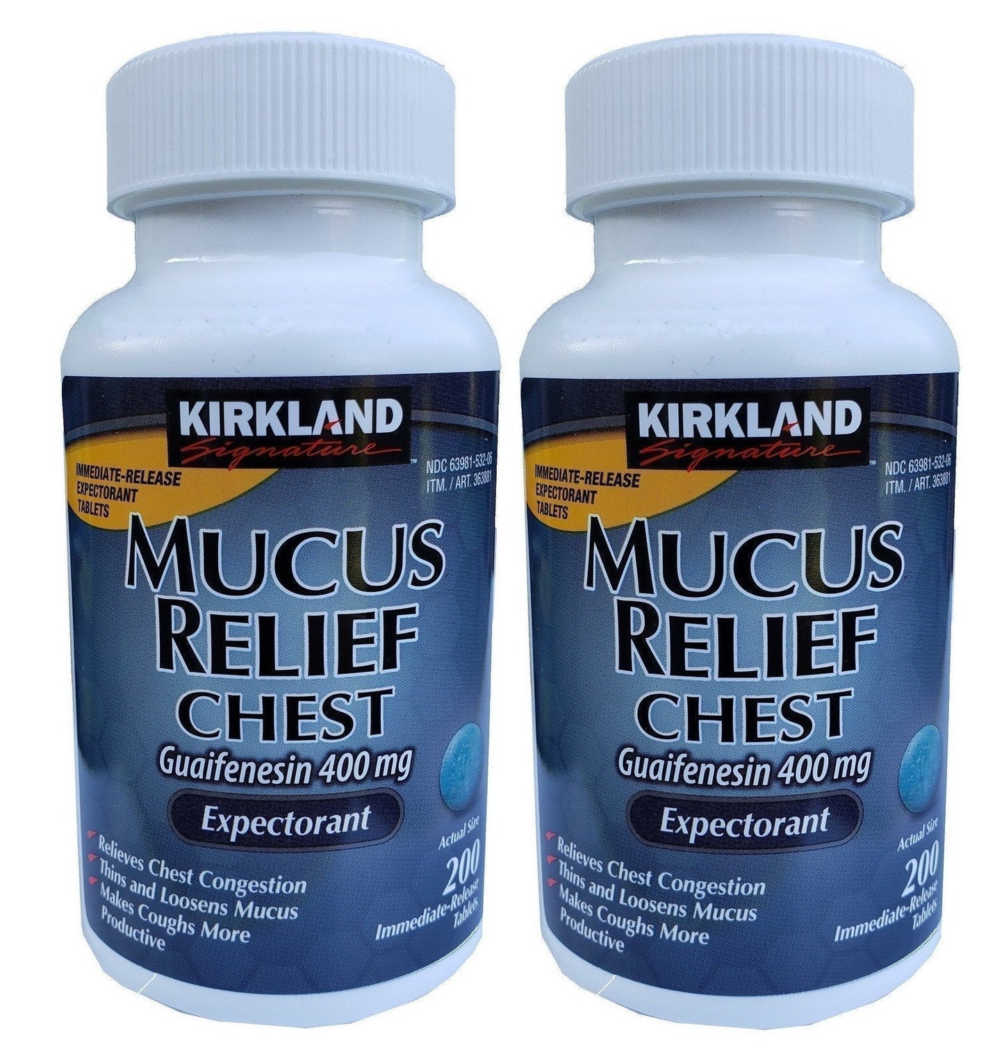 Kirkland Mucus Relief Chest Expectorant 400mg Guaifenesin Tablets 200 400 600