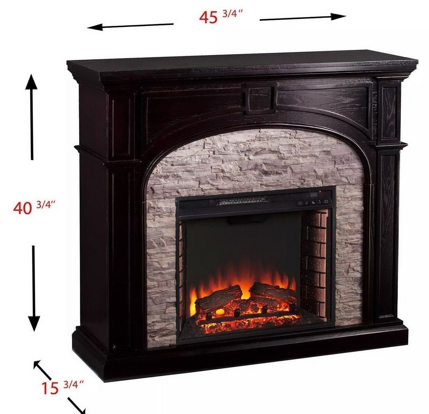 Electric Fireplace 1500 Watt Heater with Logs Mantel Stone Surround Hidden Shelf