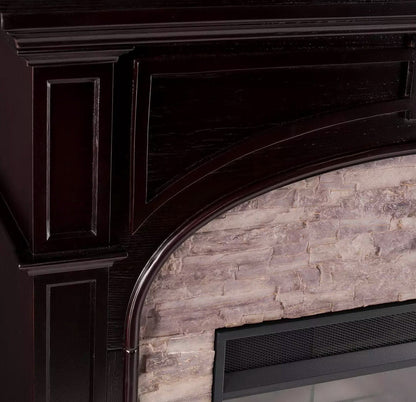 Electric Fireplace 1500 Watt Heater with Logs Mantel Stone Surround Hidden Shelf