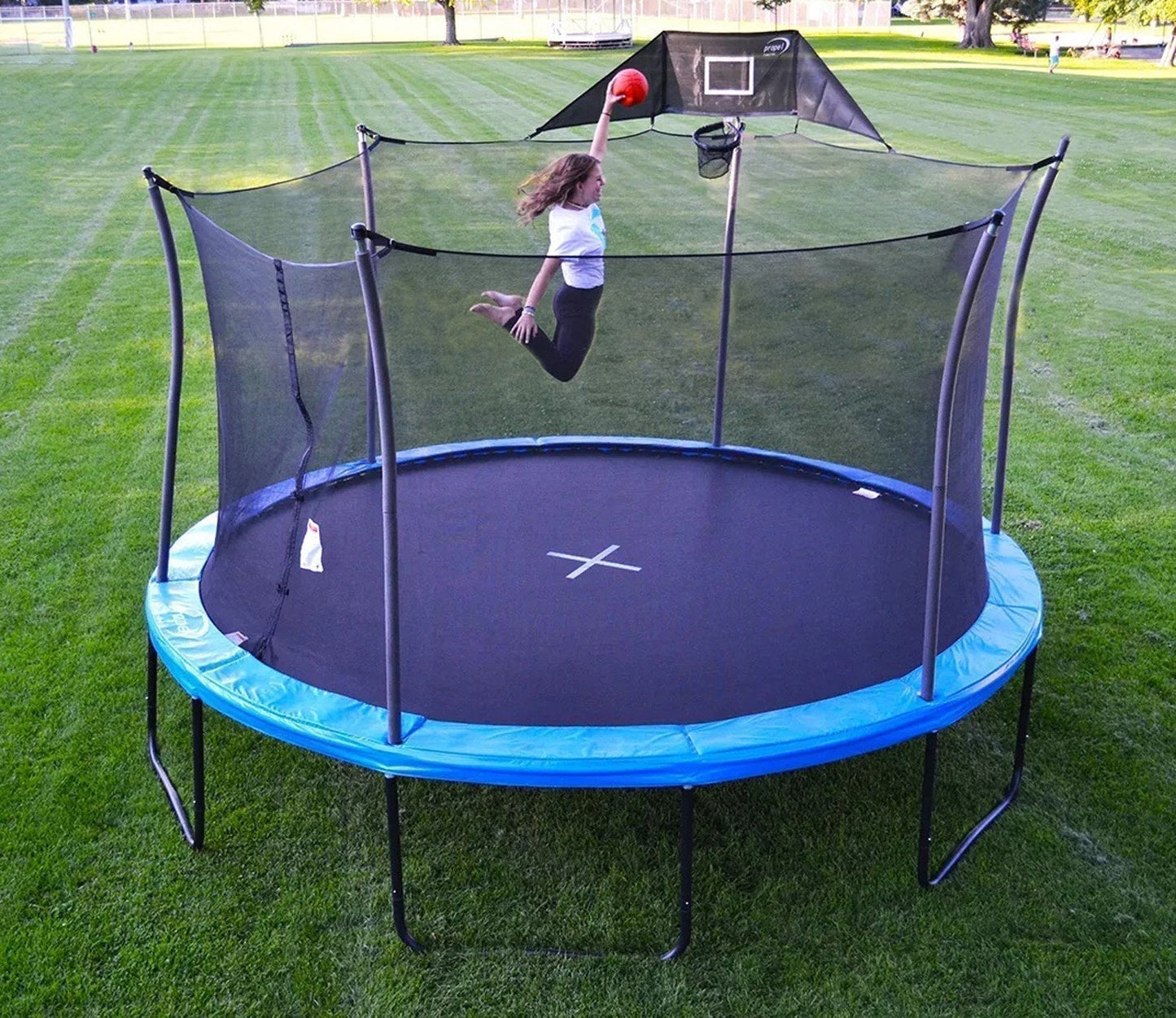 Propel Round 14' Trampoline with Basketball Goal & Safety Enclosure 96 Spring