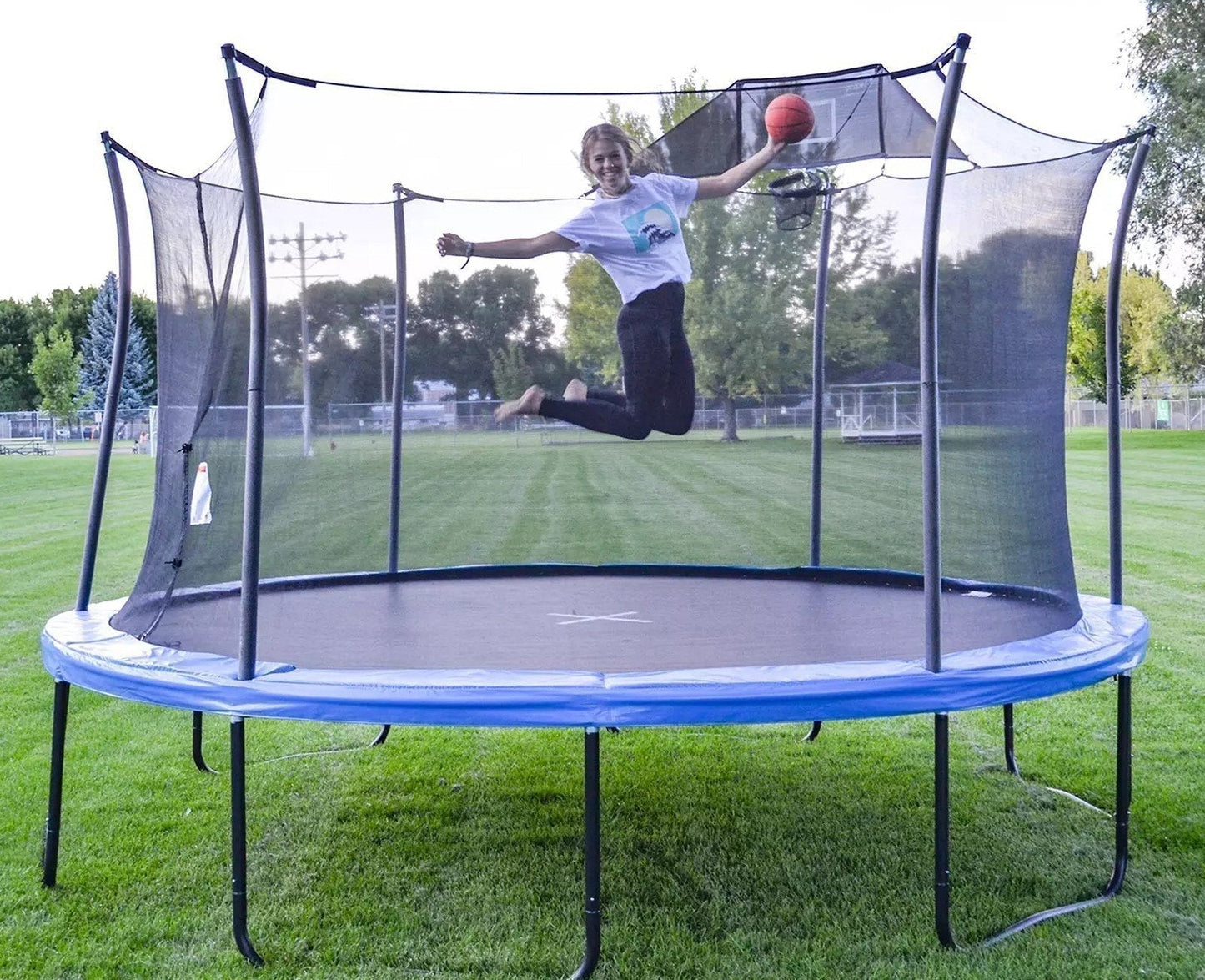 Propel Round 14' Trampoline with Basketball Goal & Safety Enclosure 96 Spring