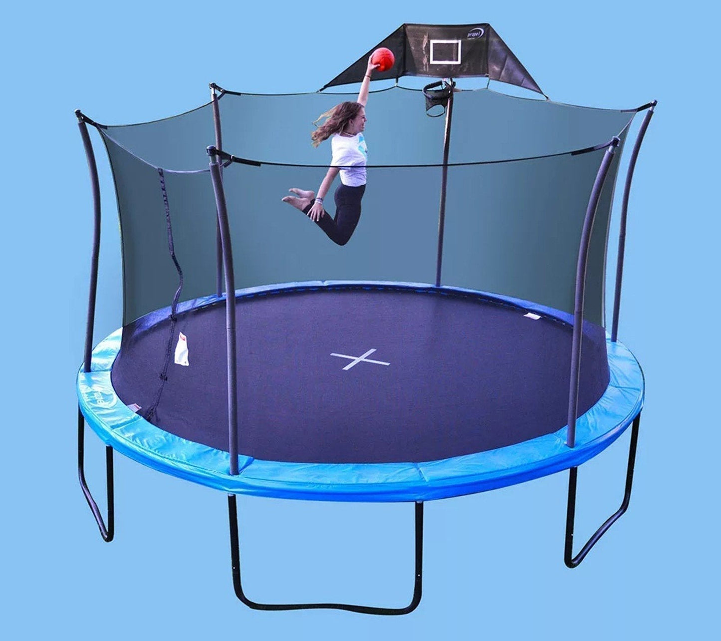 Propel Round 14' Trampoline with Basketball Goal & Safety Enclosure 96 Spring