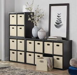 Wood Storage Shelves Unit Organizer Room Divider 8 Fabric Cube Bins Bookcase